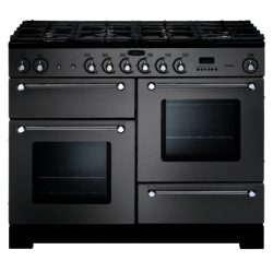 Rangemaster Kitchener 110cm Dual Fuel 98830  Range Cooker in Stainless Steel with Chrome trim and FSD Hob